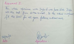Handwritten parent testimonial by Asha, mother of a Joyland Montessori student